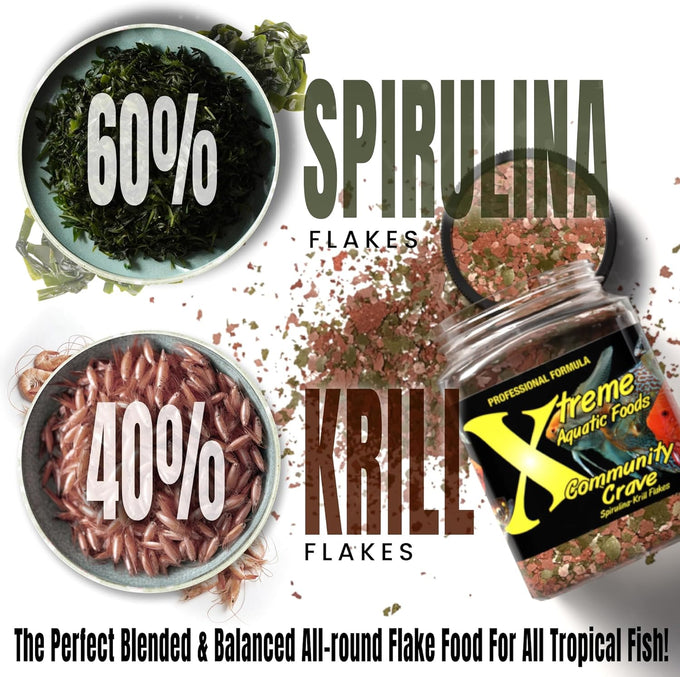 Xtreme Xtreme Community Crave Flake 3.5oz Krill Spirulina Blend for Aquarium Fish Nutrition