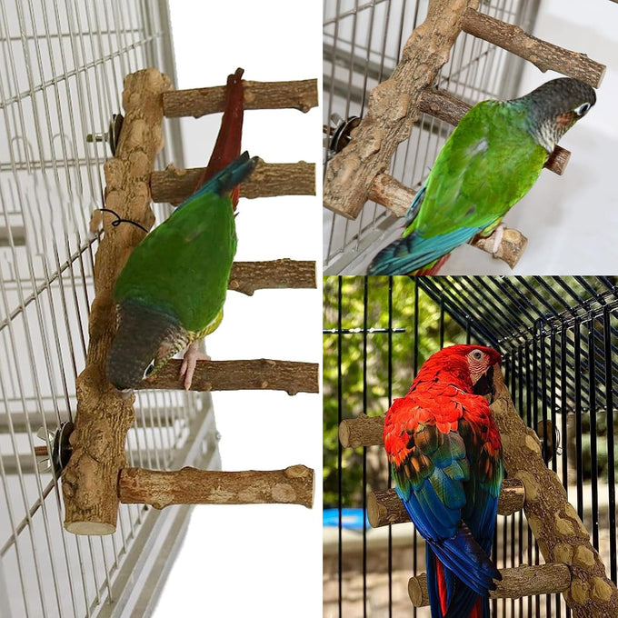 Natural Wooden Bird Ladder for Small Animal Exercise and Chewing Toy, 12.2 inches, Easy Installation
