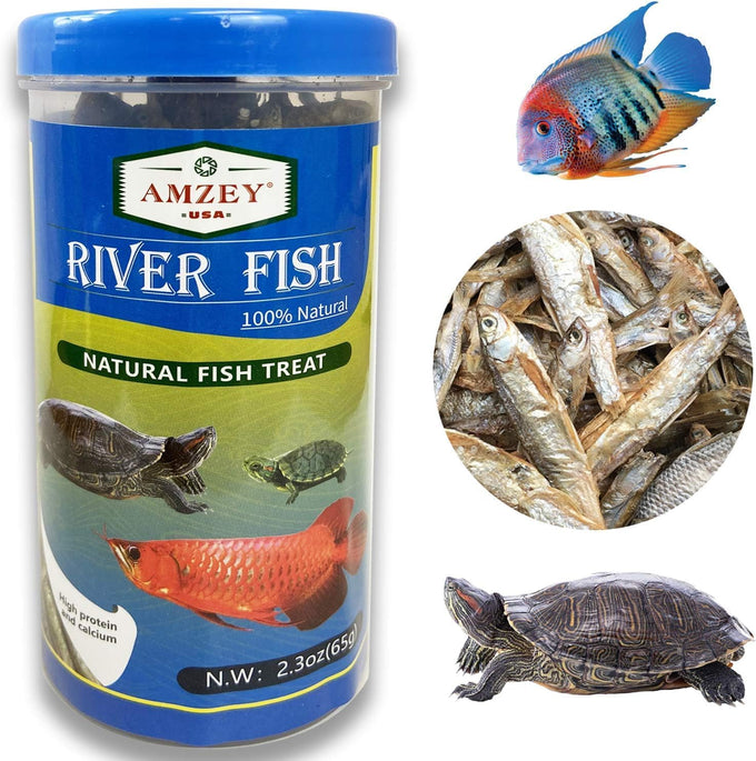 Amzey 2.3 oz dried whole river fish for turtles, terrapins, reptiles, and large tropical fish - natural and healthy