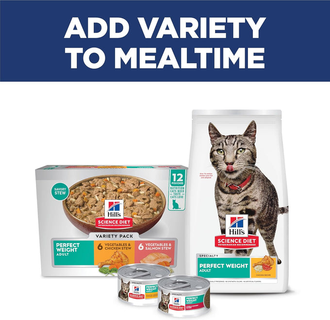 Hills science diet adult perfect weight dry cat food, chicken, 7lb USA made, veterinarian recommended