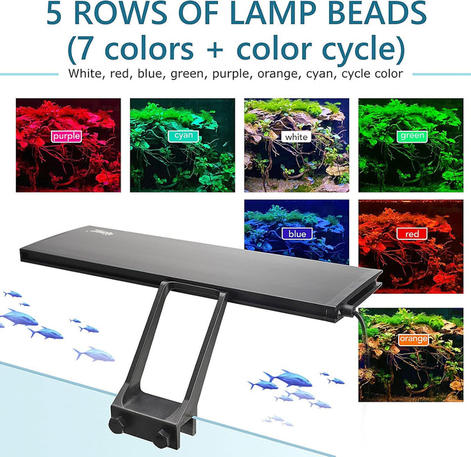 hygger 14w clip on aquarium LED light with 7 colors and adjustable timer for planted tank 12~20in