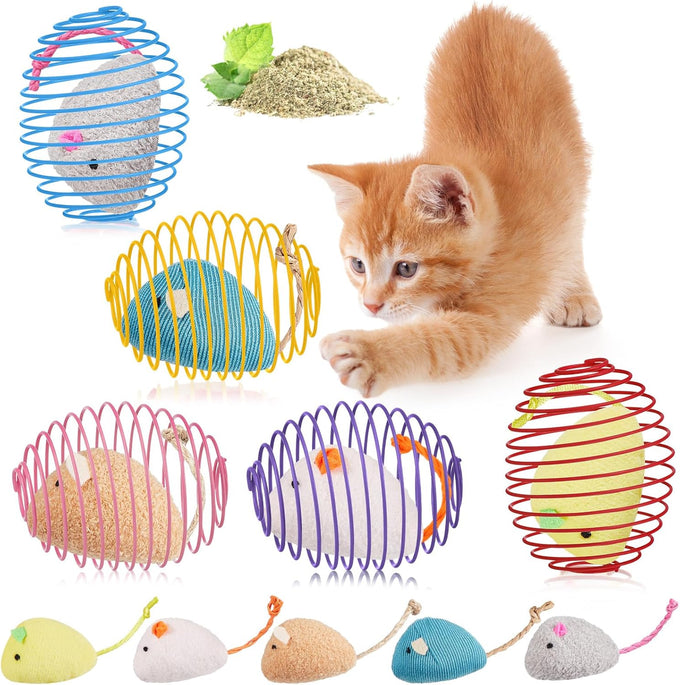 jecery 5 pcs cat spring balls colorful playful coils interactive action toys caged rats for kitten pet supplies