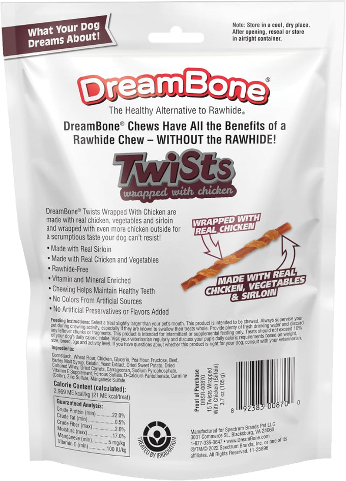DreamBone Chicken Wrapped Twists with Real Sirloin, 100% Delicious and Wholesome 15 ct
