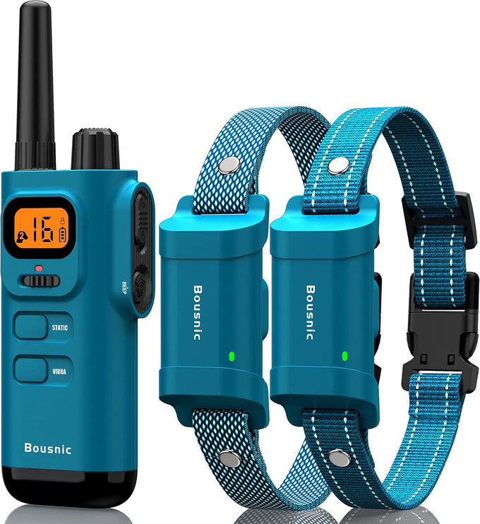 Bousnic 4000ft range waterproof dog shock collars for 2 dogs, humane shock modes, rechargeable e collars for large medium small dogs