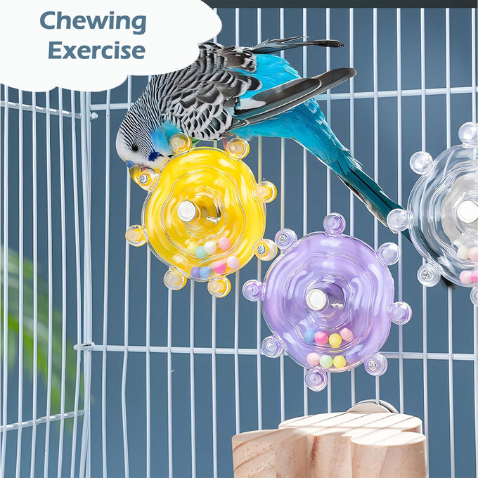 Parakeet Toys Colorful Spinner Rattle Bird Cage Enrichment Chewing Exercise for Parrots, 2pcs Random Color