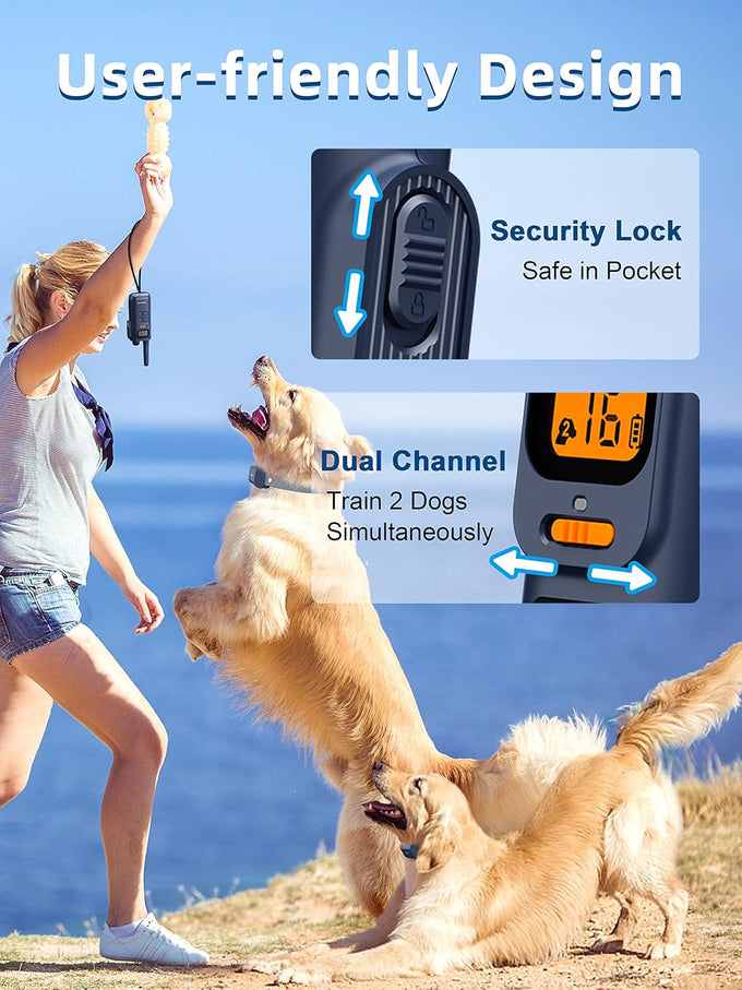 Bousnic 4000ft range waterproof dog shock collars for 2 dogs, humane shock modes, rechargeable e collars for large medium small dogs