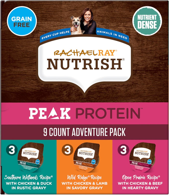 rachael ray nutrish peak protein wet dog food 3.5oz cups, grain free, 3-pack of 9, 2-count