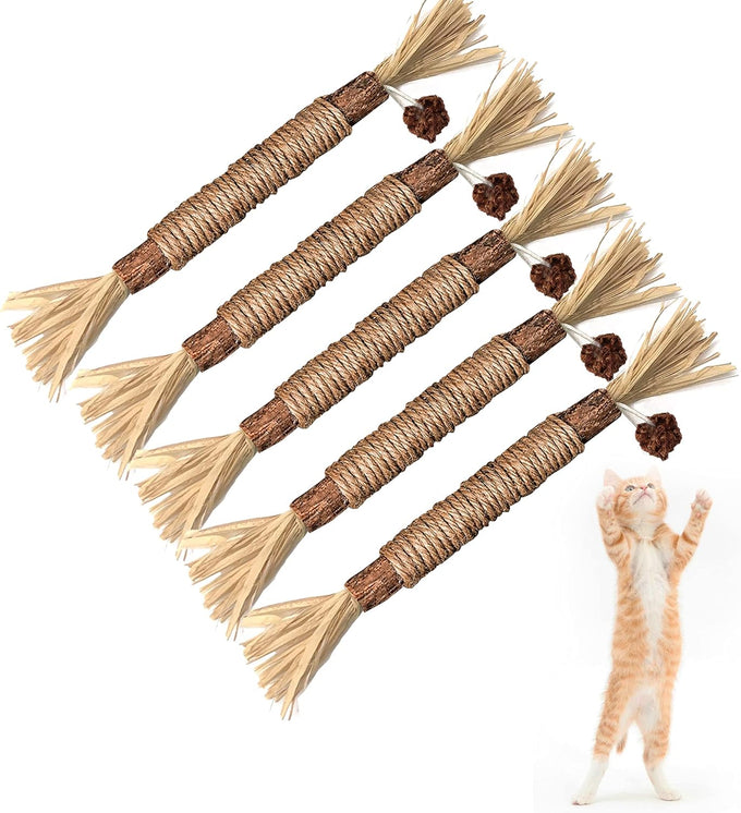 BAWAN 5PCS Silvervine Cat Chew Sticks for Indoor Cats Interactive Teething Toys for Kitten Aggressive Chewers