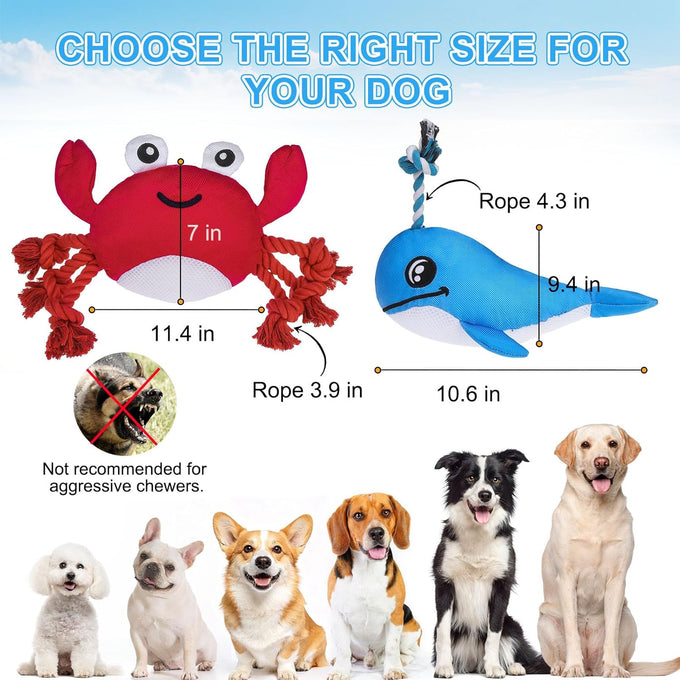Beautyzoo floating dog water pool toys 2 pack, squeaky whale & crab design, medium/large dogs, durable summer water dog toy