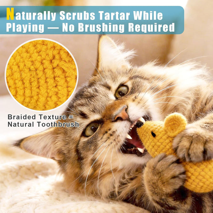 Retro Shaw Crochet Mice Cat Toys, 3 Pcs Durable Yarn Cat Mouse Toys for Indoor Cats with Catnip & Silvervine