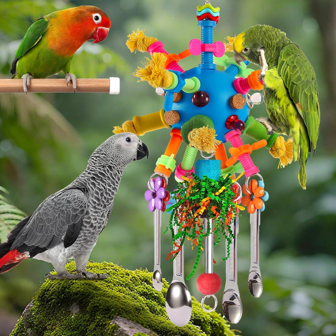 parrot toys stainless steel spoons colorful acrylic stick chew toys for amazons conures cockatiels lovebirds