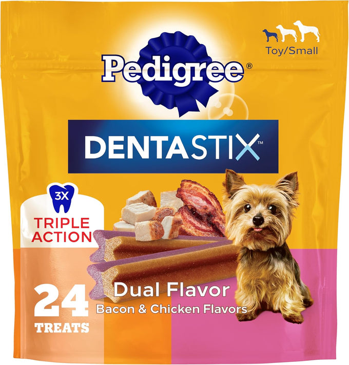 Pedigree Dentastix Bacon & Chicken Flavor Dental Chews for Small Toy Breed Dogs 5 oz Bag 24 Total Treats