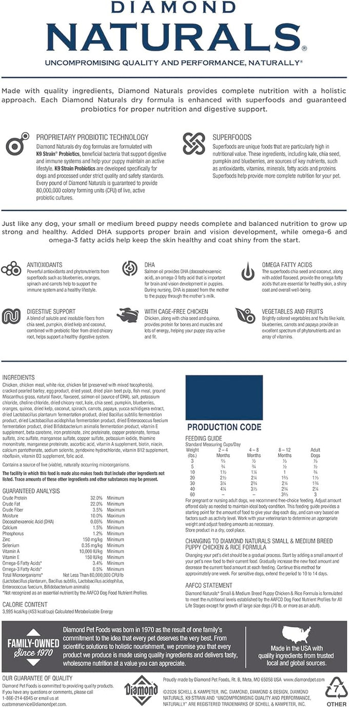 Diamond Naturals Small & Medium Breed Puppy Dry Dog Food