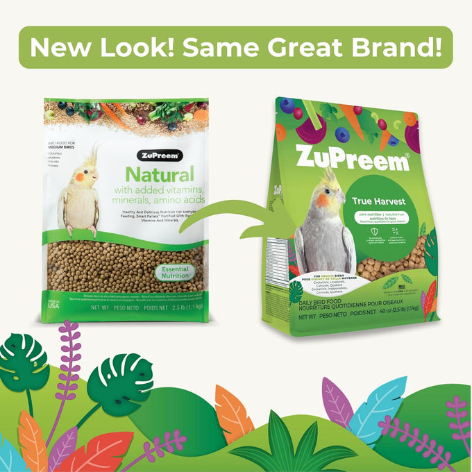 ZuPreem True Harvest 2.5 lb Medium Bird Pellet Diet for Quakers, Lovebirds, Small Conures, Pack of 2