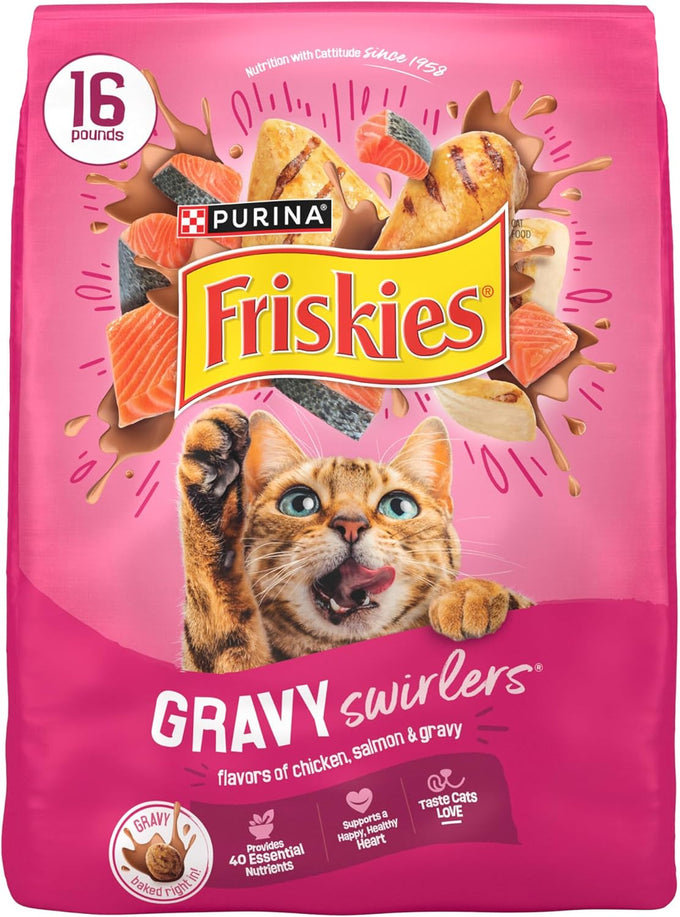 Purina Friskies Gravy Swirlers with chicken, salmon and gravy flavors dry cat food - 16 lb bag