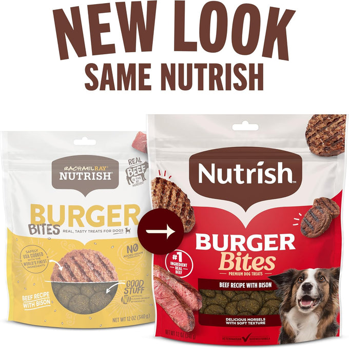 Rachael Ray Nutrish Burger Bites Beef Recipe with Bison Dog Treats, 12 oz Pouch