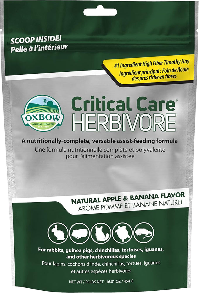 oxbow critical care herbivore emergency guinea pig food and rabbit food for recovery natural apple banana flavor 141 grams made in usa