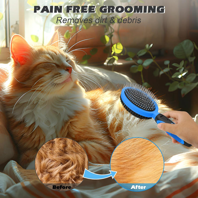 2PCS pet grooming tools - double-sided brush for shedding and bathing - suitable for short/long haired dogs cats and horses - pet supplies (blue)