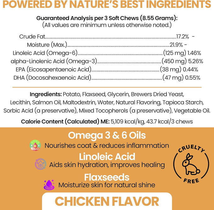 Salmon Oil Omega 3 Fish Oil for Dogs - 180 Soft Chews for Itch Relief, Shedding, Hot Spots, Skin & Coat