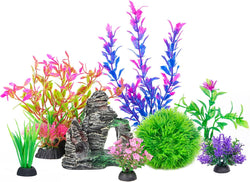Ameliade goldfish and betta fish tank accessories artificial plastic plants decorations and rock cave set
