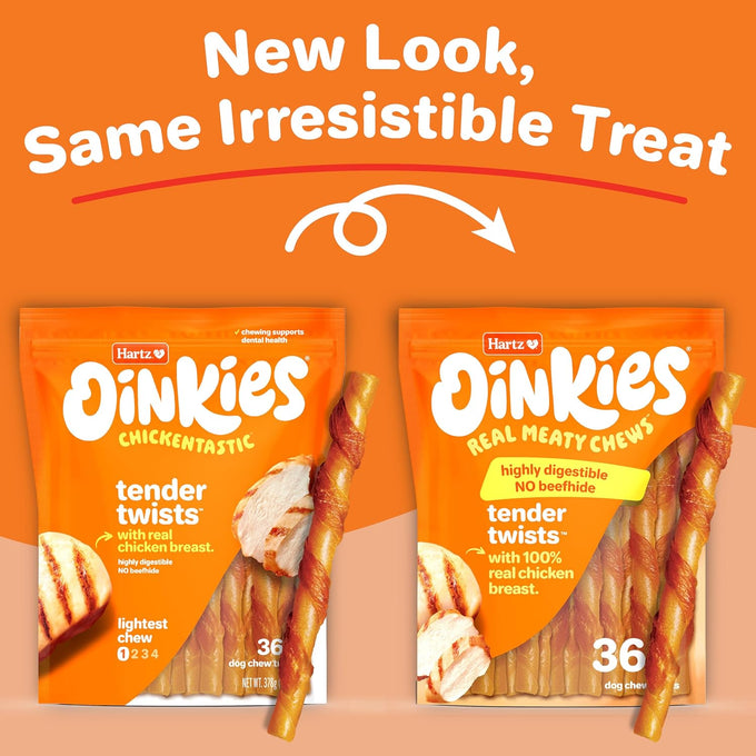 Hartz Oinkies Tender Twists Rawhide-Free Chicken Breast Dog Chews with Real Chicken Breast 36 Count
