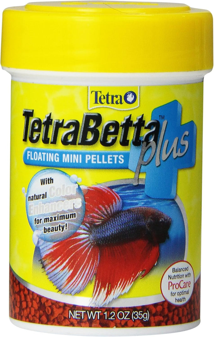 TetraBetta PLUS Floating Mini Pellets, nutritionally balanced diet for betta fish and top-water feeders, 1.2 ounces