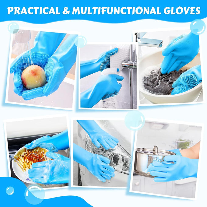 Pecute Heat Resistant Silicone Pet Grooming Gloves with High-Density Teeth, Blue