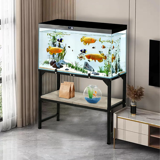 metal aquarium stand 24x12x20.27 inches non-slip foot and wooden shelf for 10-20 gallon fish tank