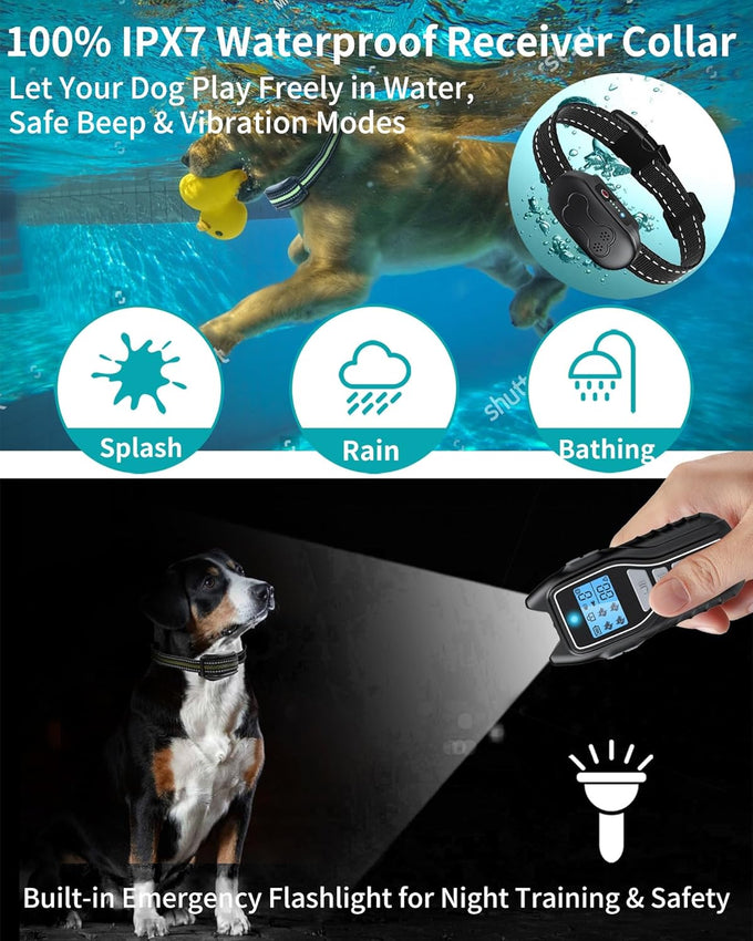 Dog training collar with remote, waterproof, adjustable control, beep and vibration modes, 2000FT range, rechargeable, fits small medium large dogs 15–120 lbs (Black)