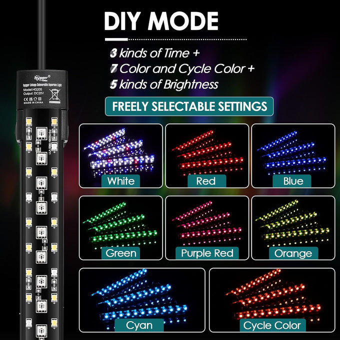 hygger 24/7 Full Spectrum Aquarium LED Light with Synchronized Control, Adjustable Timer, Brightness, and Colors, 3-Row Beads, IP68 Waterproof