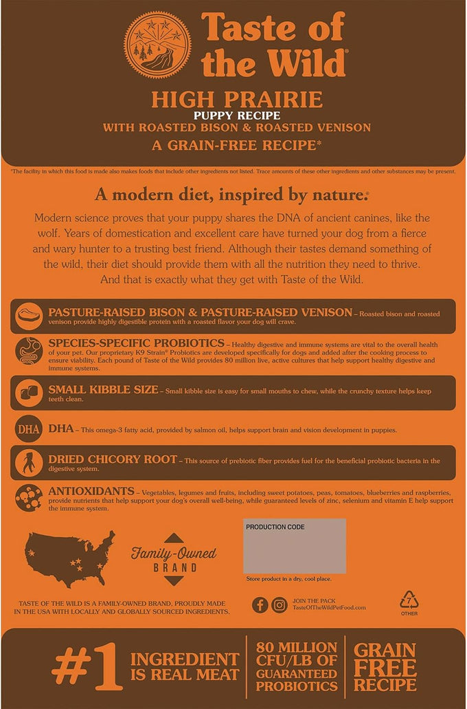 Taste of the Wild High Prairie Puppy Grain-Free Dry Dog Food, 14lb