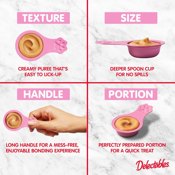 delectables lickable spoon handheld wet cat treats made with real salmon & tuna, creamy puree, mess free, quick & easy, grain-free 32ct variety pack