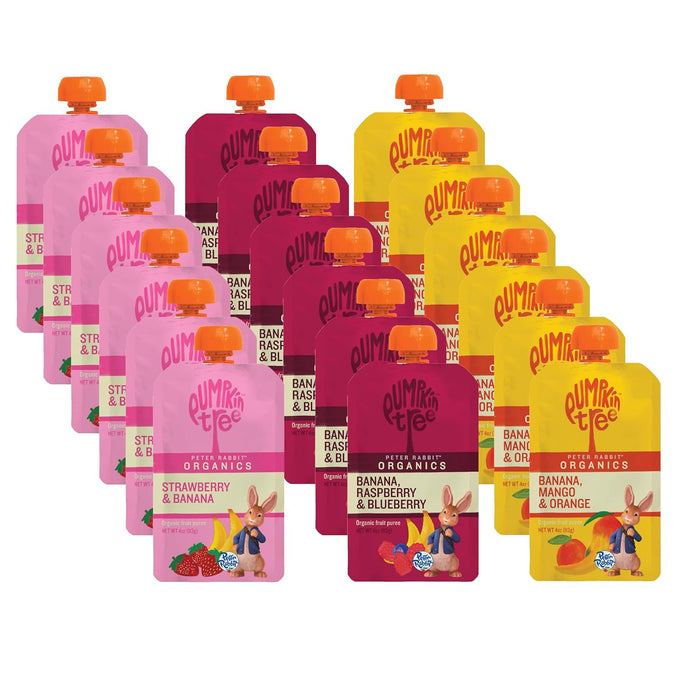 Peter Rabbit Organics 100% USDA Certified Organic 4 oz. Squeezable Snack Pouches Variety Pack of 18