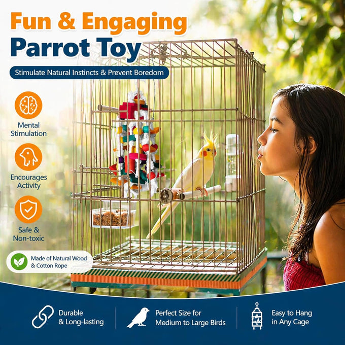 Rypet Parrot Cage Bite Wooden Block Toy for Small Medium African Greys Parrots Birds