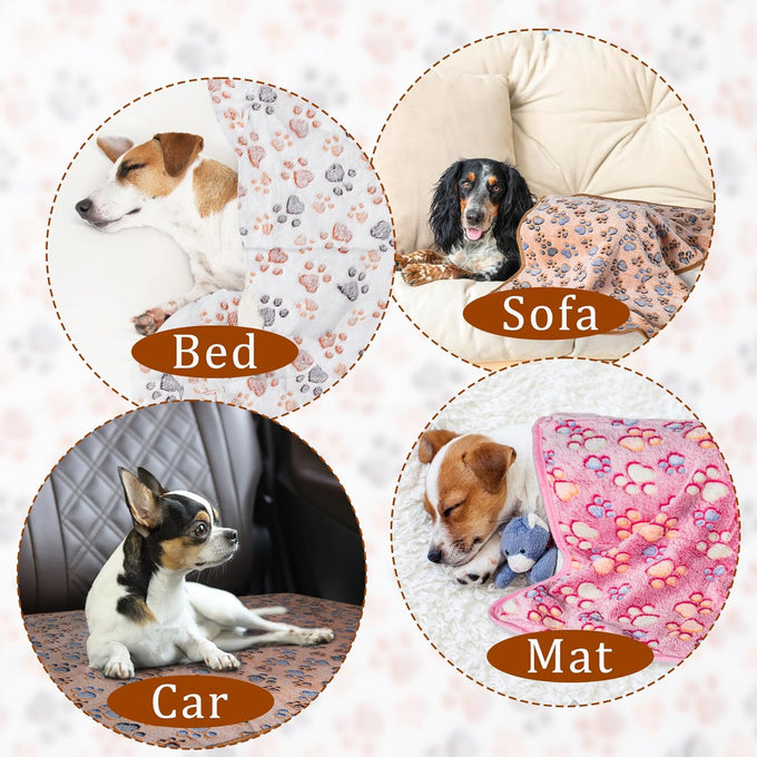 Premium Flannel Paw Printed Pet Blanket for Dog Puppy Cat - Small, Brown, Pink, White