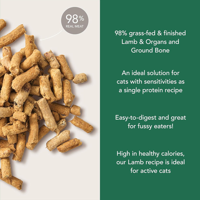 Feline Natural High Protein Freeze-Dried Lamb Cat Food, 98% Meat, No Peas, Grains, or Artificial Additives, New Zealand, 11oz