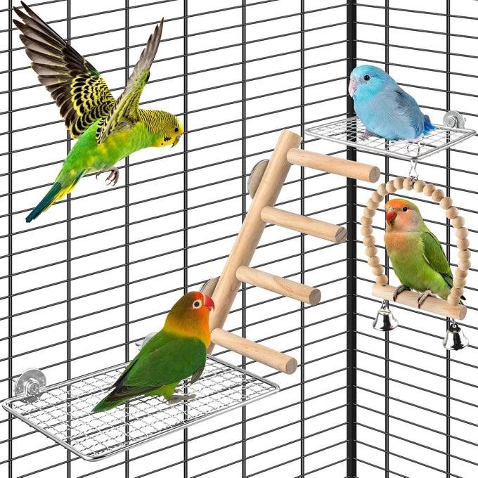 dbness 5in1 wooden bird perch toys for parakeet parrot cage accessories with climbing ladder swing and perches