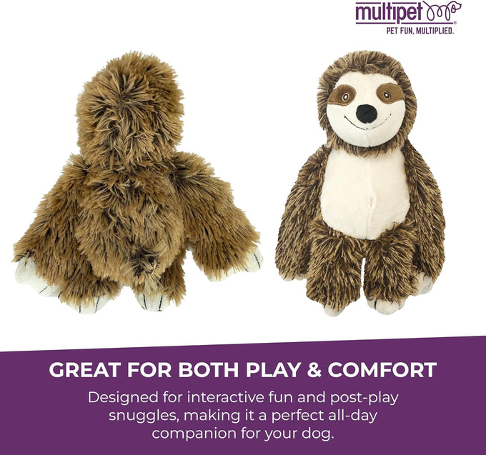 Multipet Sloth Dog Plush Toy, 10 inches, Squeaky, Extra Soft, Cuddling & Play