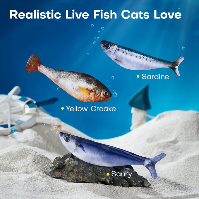 potaroma cat toys bite-sized flopping fish with catnip, realistic tap-activated moving kitten kicker, 3 floppy mode