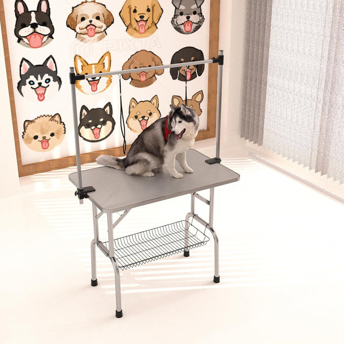 36 inch foldable dog grooming table with adjustable arm blue maximum capacity 330lbs