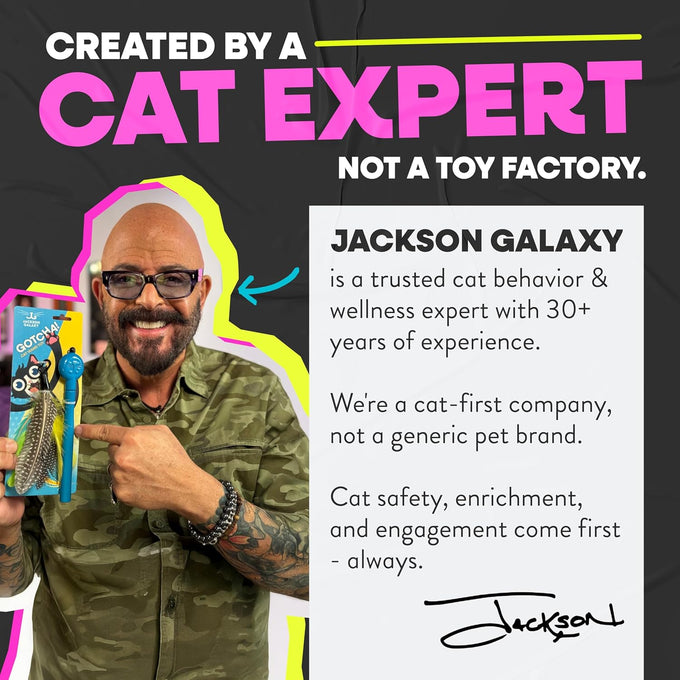 Jackson Galaxy Gotcha! Telescoping Cat Wand Toy with Natural Feathers for Indoor Cat Play