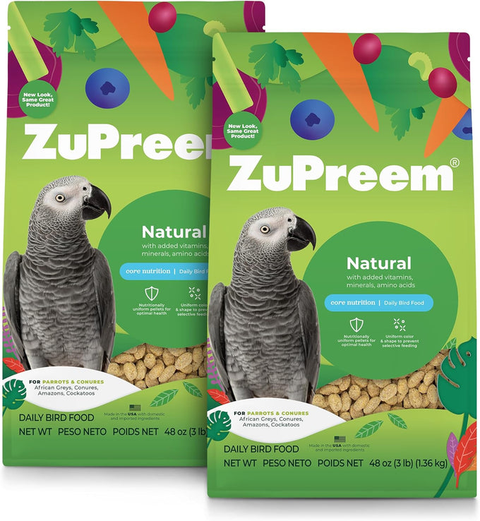 ZuPreem natural parrot pellets for medium to large African Greys, Amazons, Eclectus, and Caiques, 6 lb total