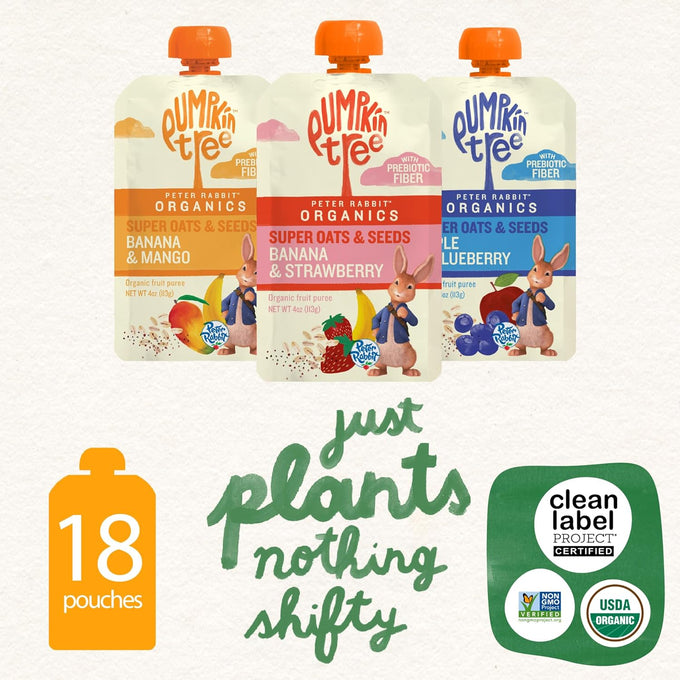 Peter Rabbit Organics Super Oats & Seeds Variety Pack, USDA Certified Organic, Non-GMO, 4 oz Pouches (Pack of 18)