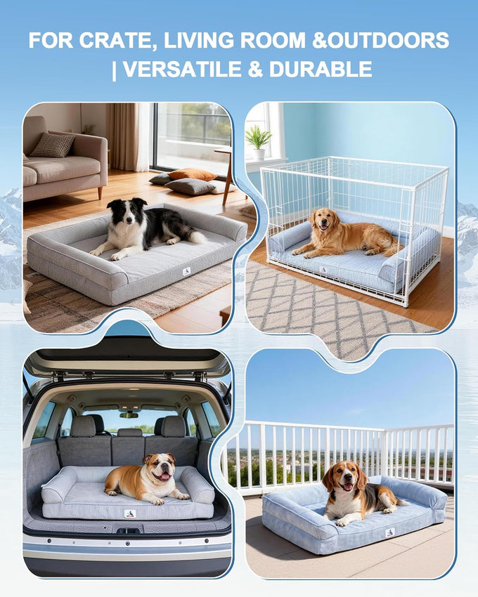 Medium cooling dog bed with orthopedic memory foam, waterproof, and washable nylon cover, blue, 36 inches