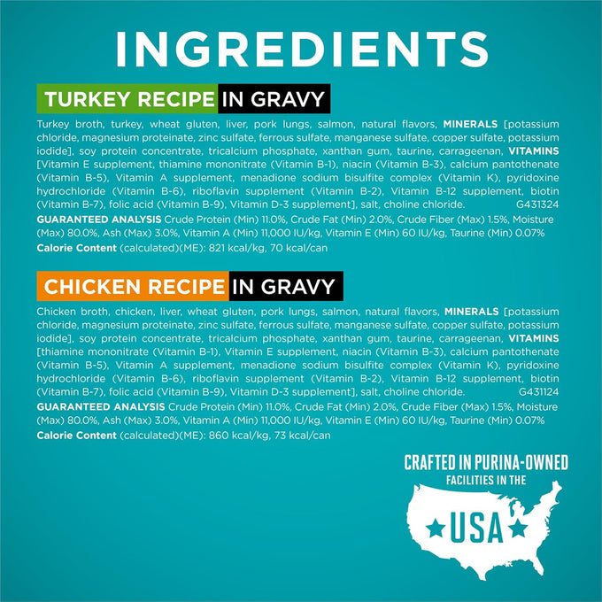 Purina ONE Natural, High Protein Cat Food Variety Pack, Turkey, Chicken and Tuna Recipes - (2 Packs of 12) 3 oz. Cans
