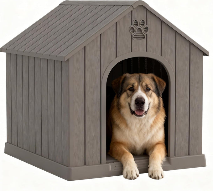 Bifanuo plastic dog house for small to medium dogs, weatherproof design, air vents, elevated floor, easy clean and assemble in blue, 26.18'' L x 24.03'' W x 25.98'' H