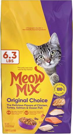 Meow Mix Original Choice Dry Cat Food, 6.3 pound bag, complete and balanced nutrition for adult cats