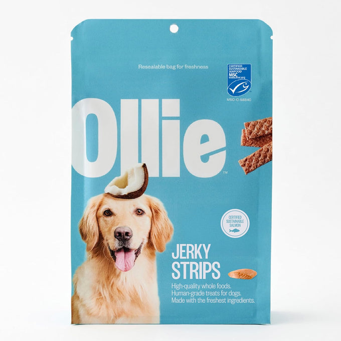 Ollie beef and sweet potato jerky dog treats, 5 oz pack, all natural, human grade, healthy snacks for dogs