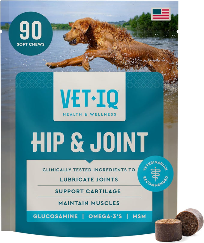 VetIQ Glucosamine Hip & Joint Supplement for Dogs, 180 Soft Chews, Chicken Flavored Chewables for Large & Small Breeds