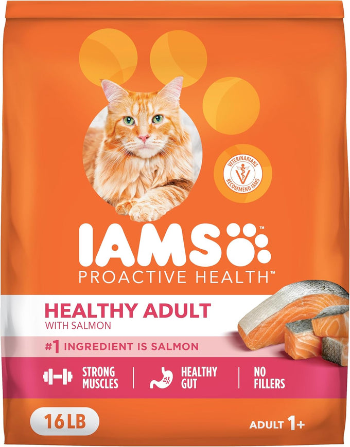 IAMS Proactive Health Dry Cat Food, Healthy Cat Food Dry Recipe for Adults, Salmon, 16 lb. Bag
